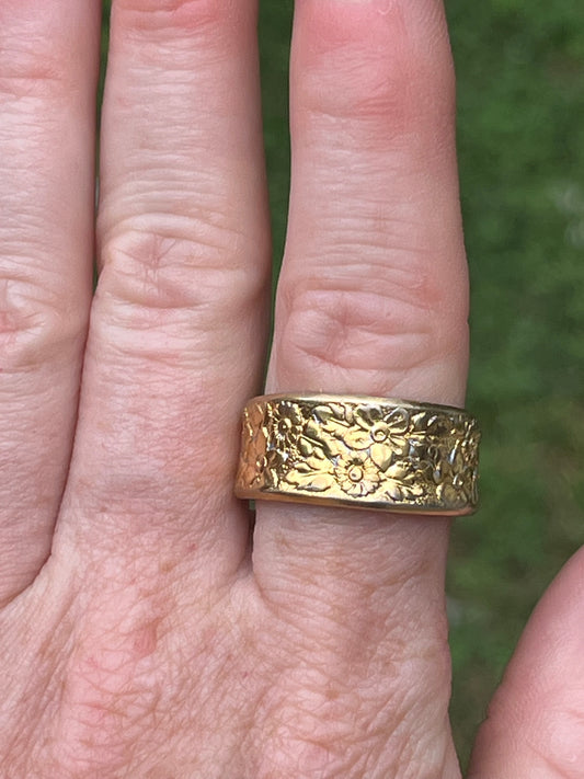 Gold Plated Boho Flower Spoon Ring (smaller band)