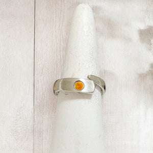 Silverplated Jeweled Amber  ForkTine Ring