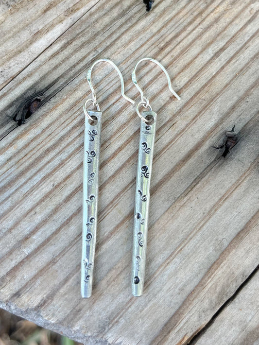 Hand Stamped Silver Fork Tine Earrings