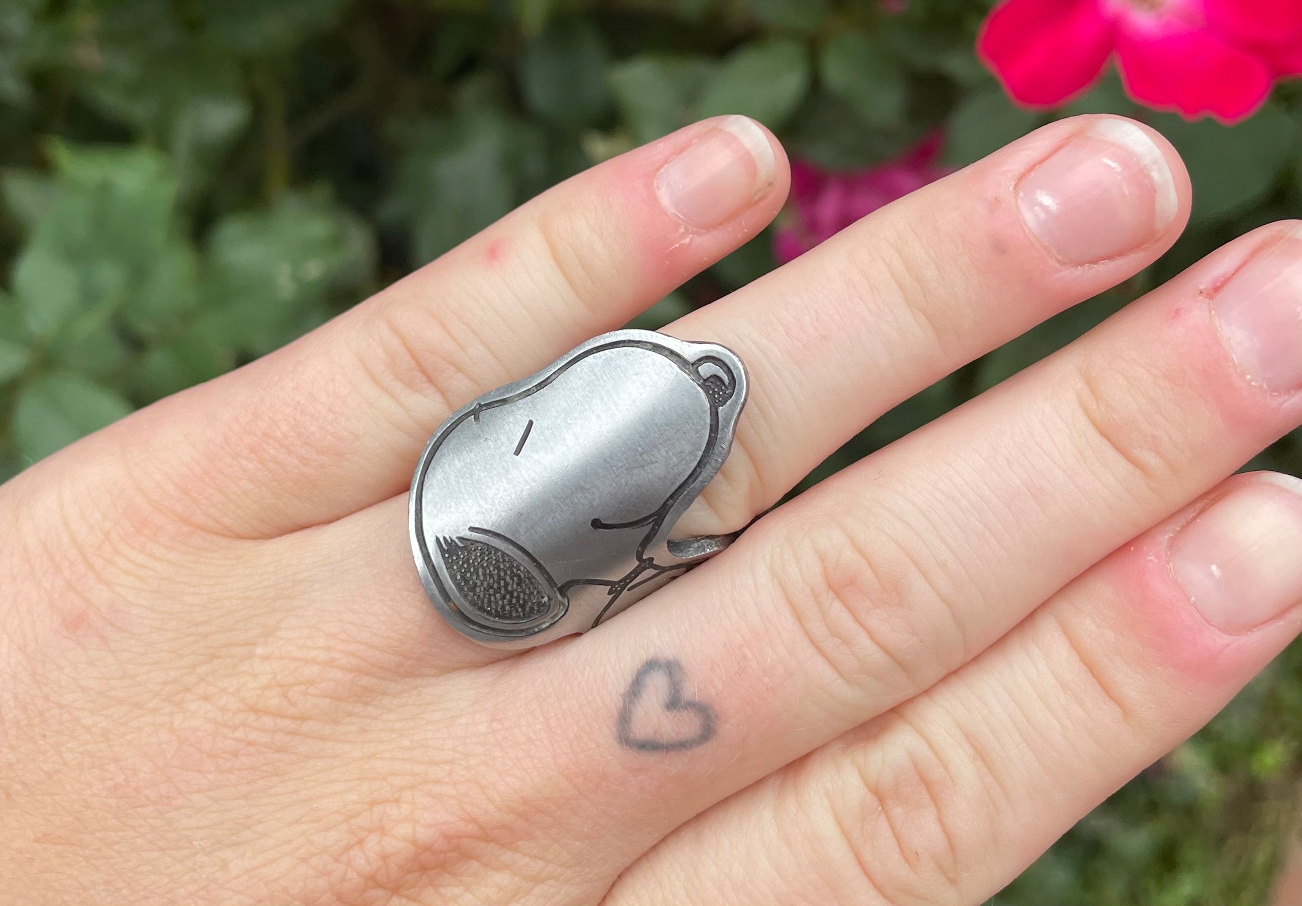 Vintage Snoopy and Woodstock Spoon Ring