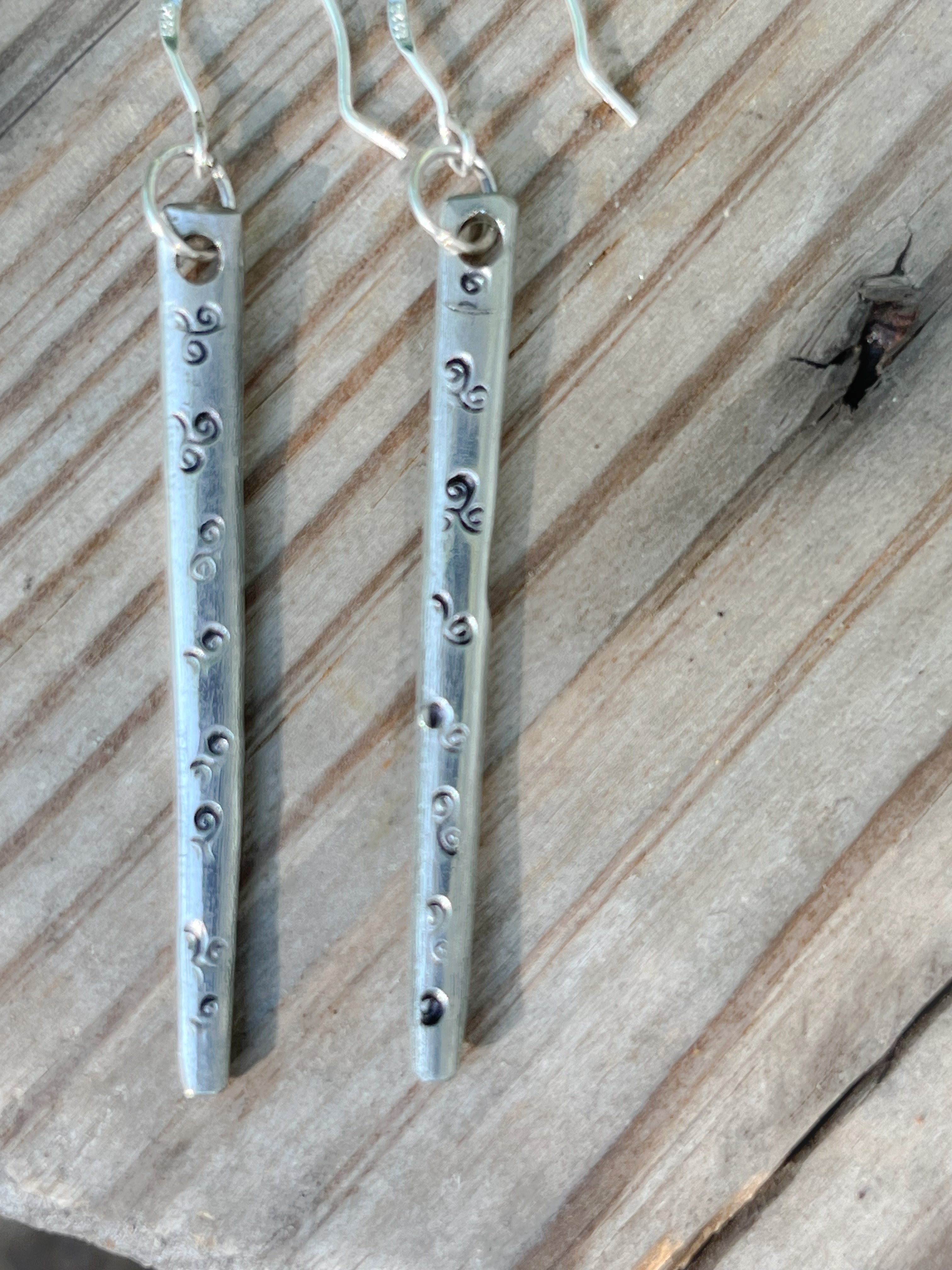 Hand Stamped Silver Fork Tine Earrings