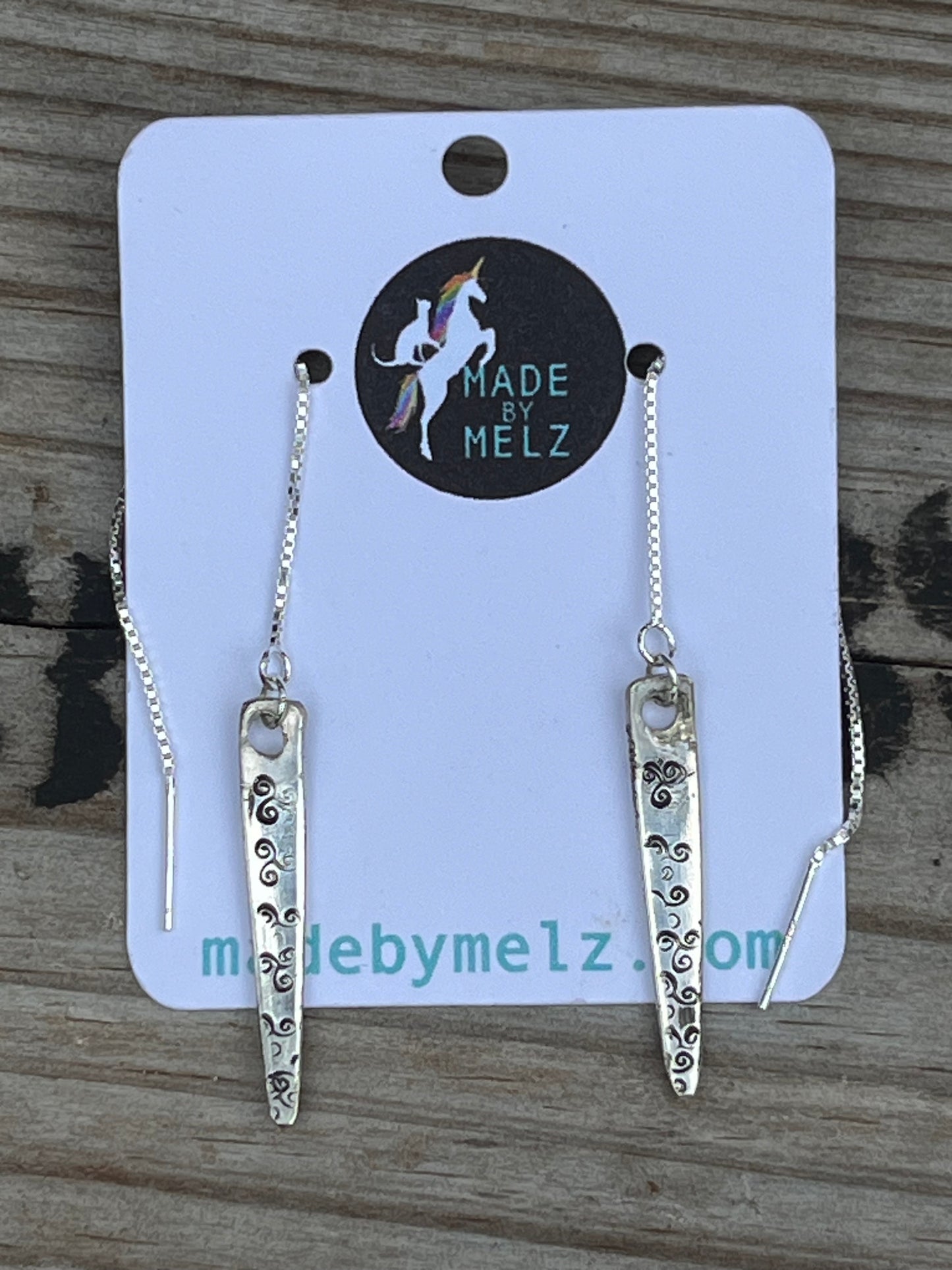 Hand-Stamped Fork Tine Silverplate Threader Earrings