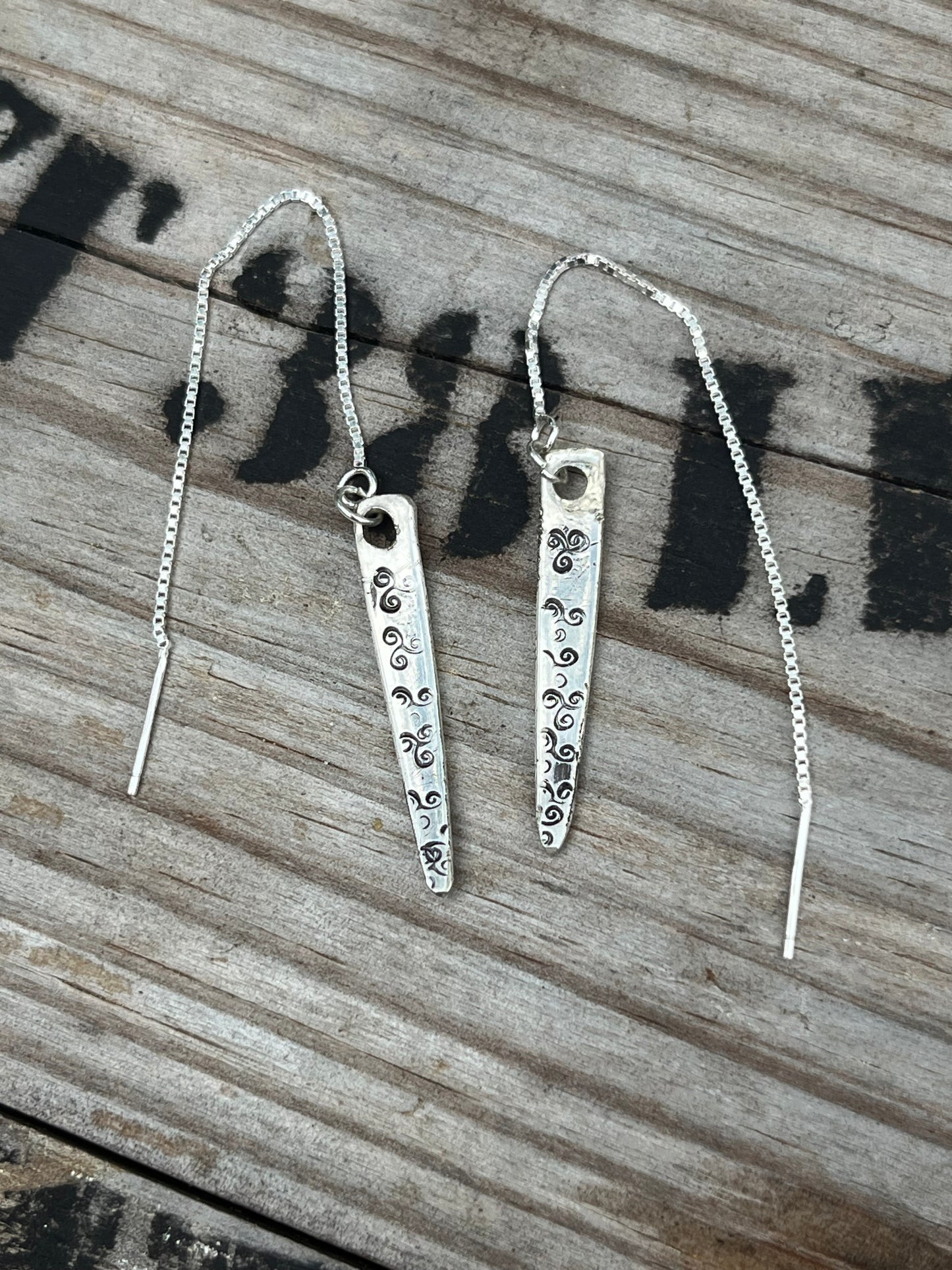 Hand-Stamped Fork Tine Silverplate Threader Earrings