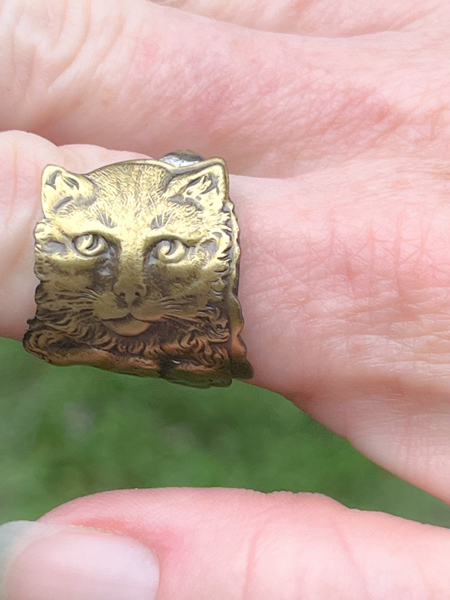 Vintage Brass Cat Face Spoon Ring