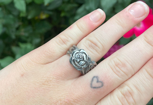 Vintage Pewter Rose Ring