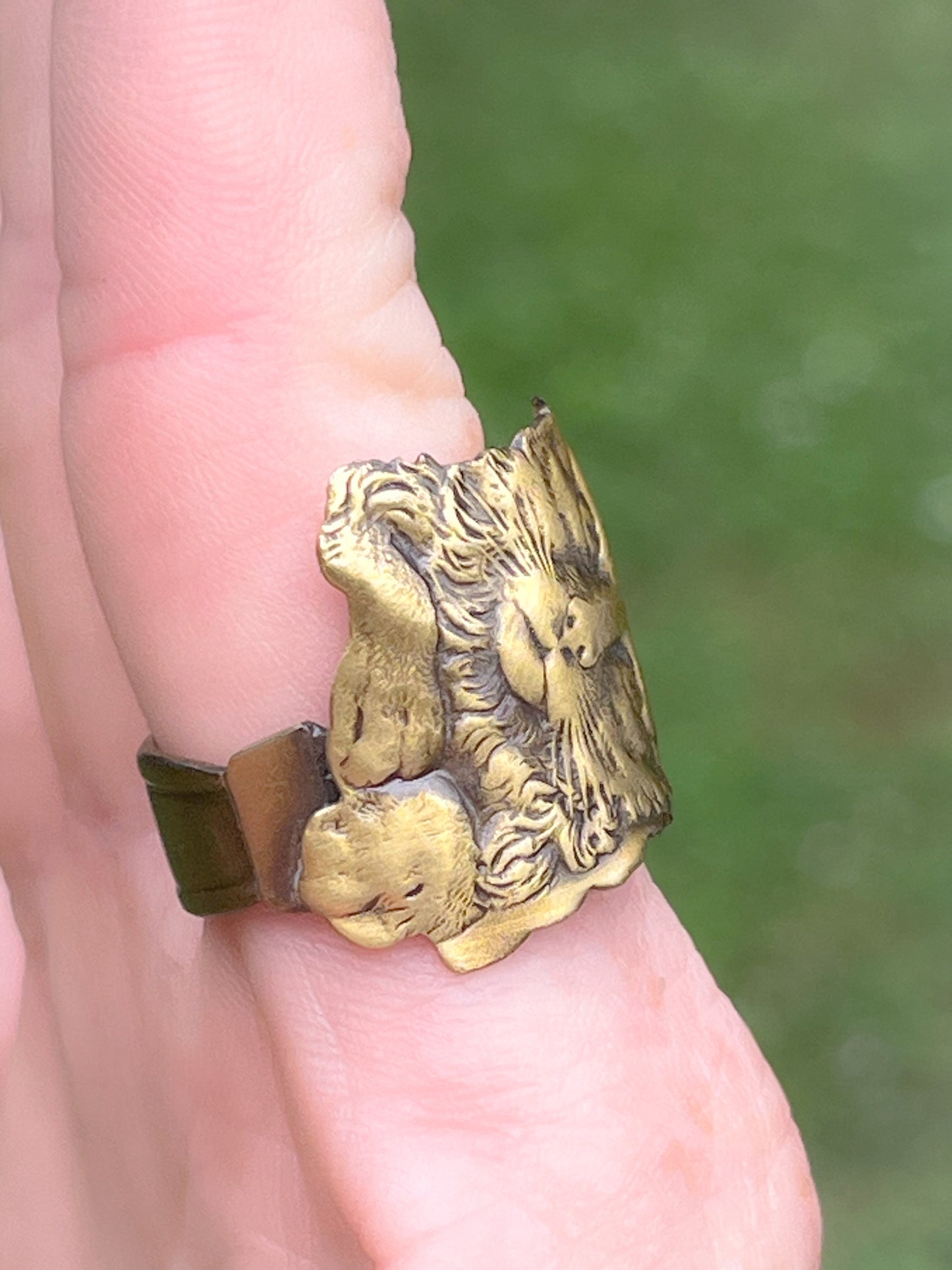 Vintage Brass Cat Face Spoon Ring