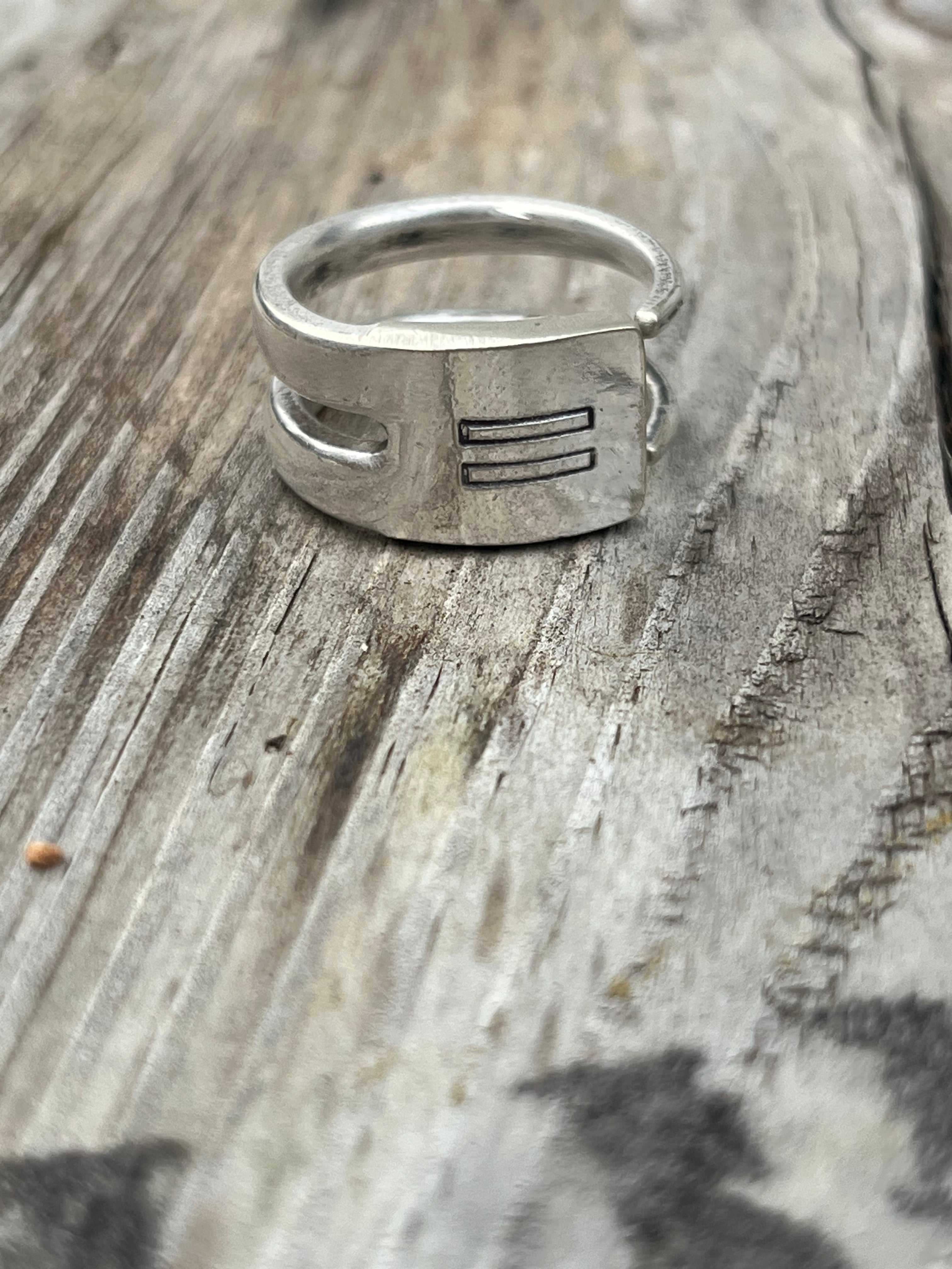 Handstamped Equality Silver Plated Fork Tine Ring