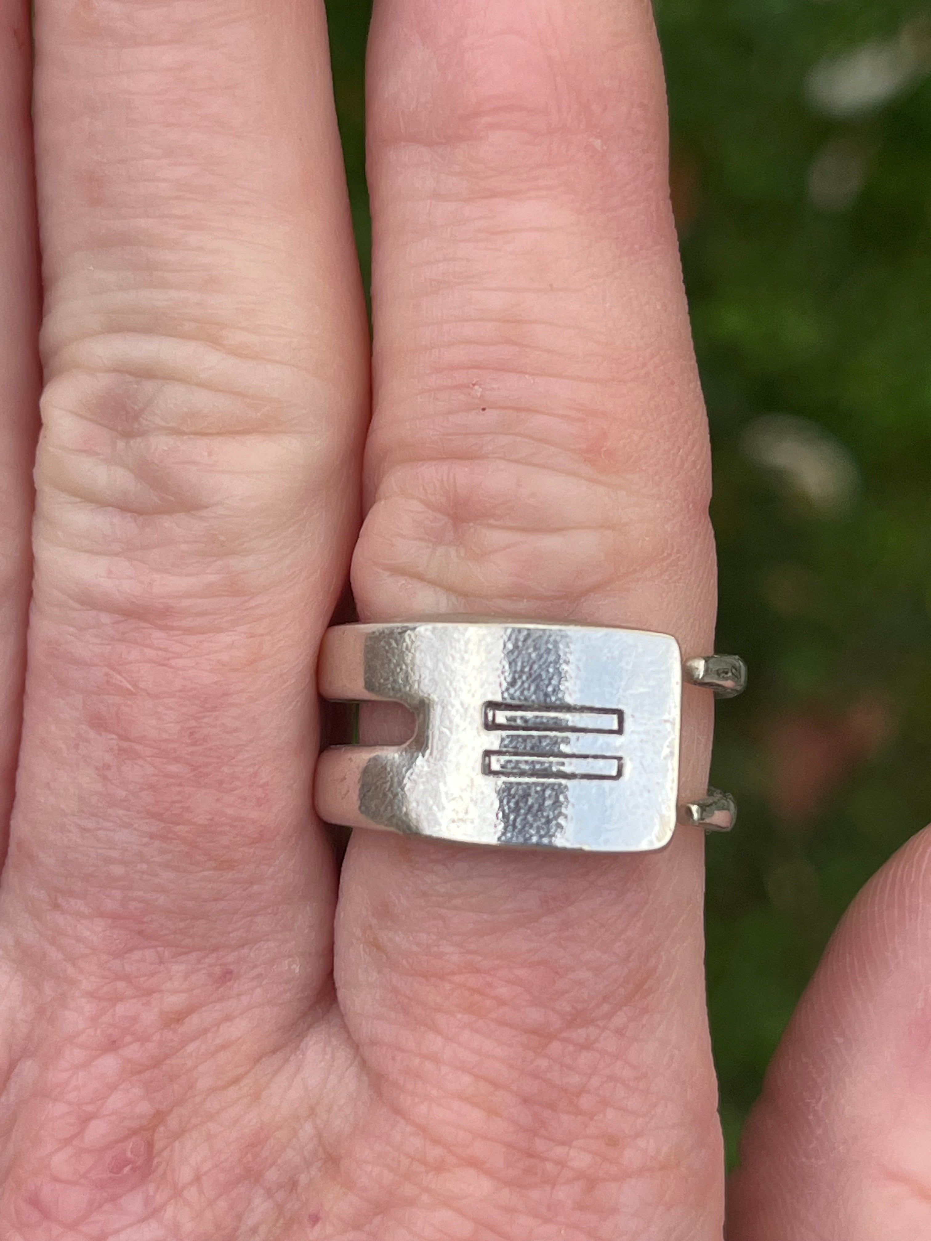 Handstamped Equality Silver Plated Fork Tine Ring