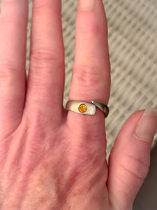 Silverplated Jeweled Amber  ForkTine Ring