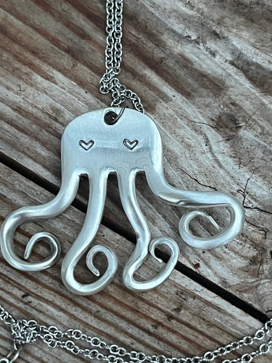 Octopus Fork Pendant with Heart Eyes