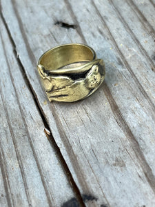 Vintage Brass Cat Spoon Ring