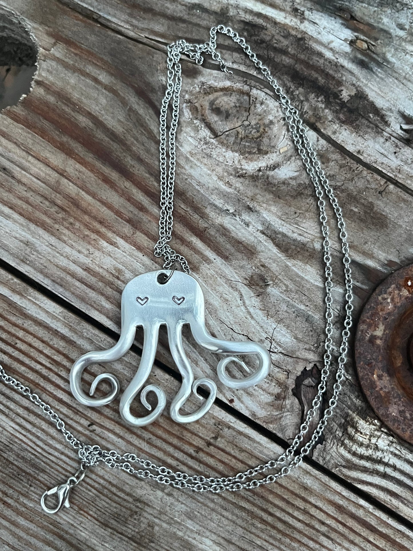 Octopus Fork Pendant with Heart Eyes