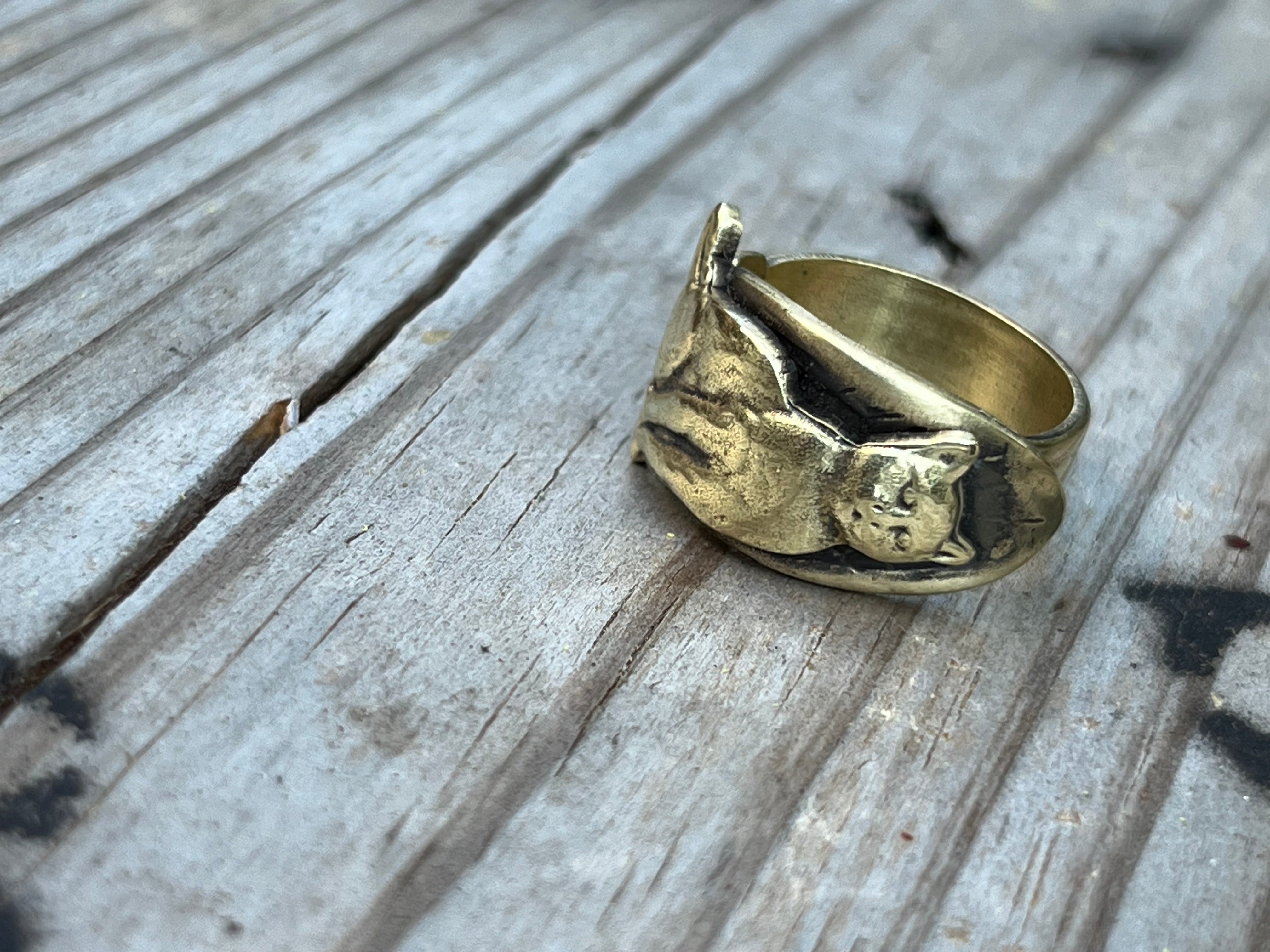 Vintage Brass Cat Spoon Ring