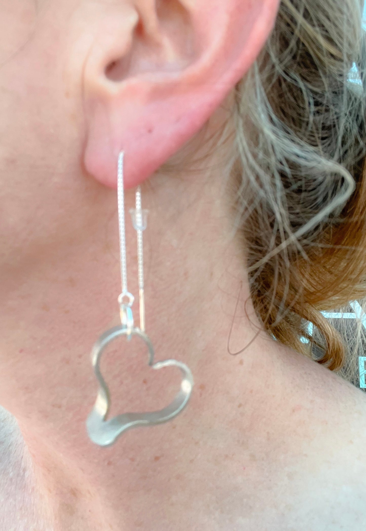 Fork Heart Silverplate Threader Earrings