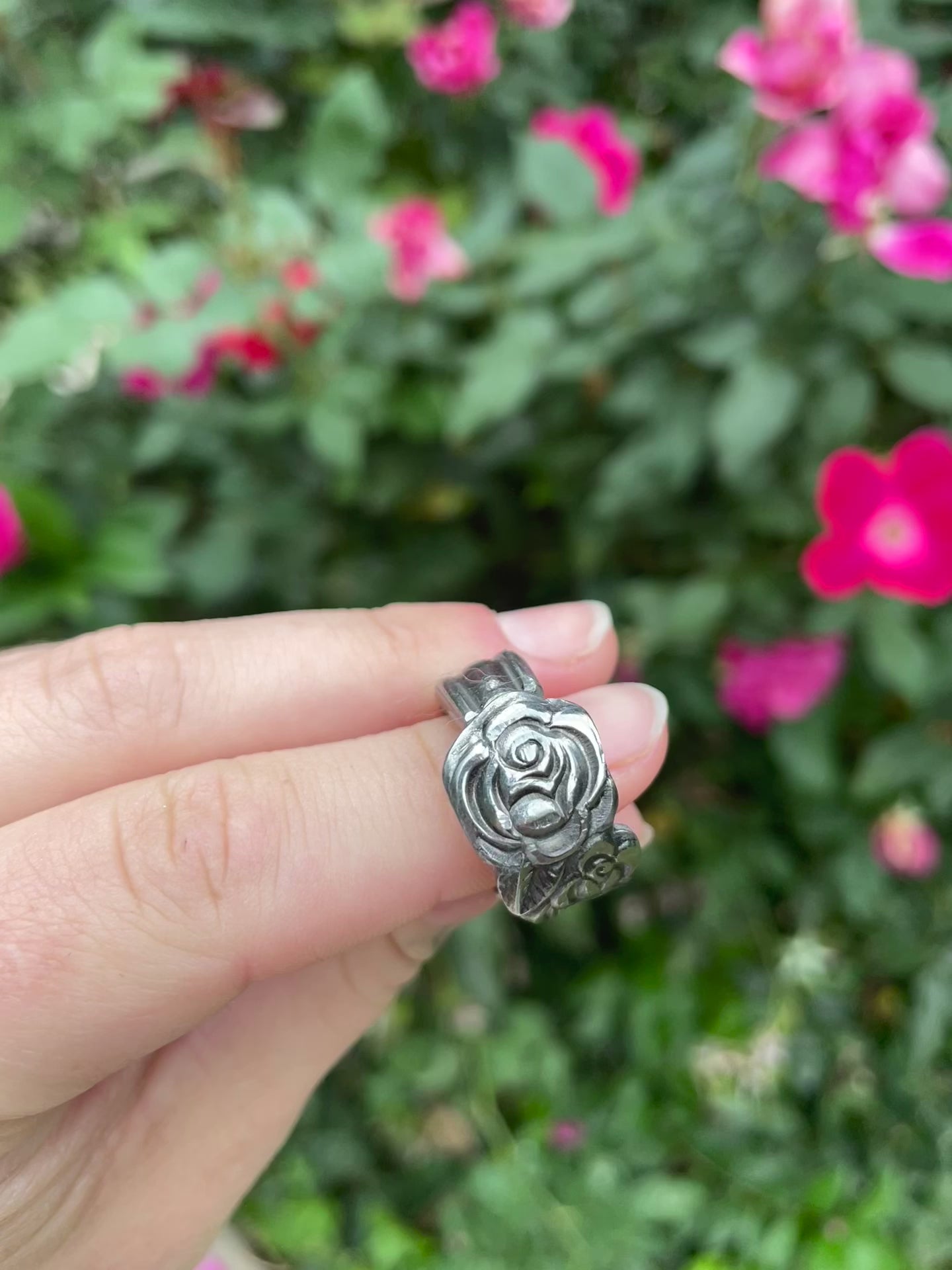 Vintage Pewter Rose Ring