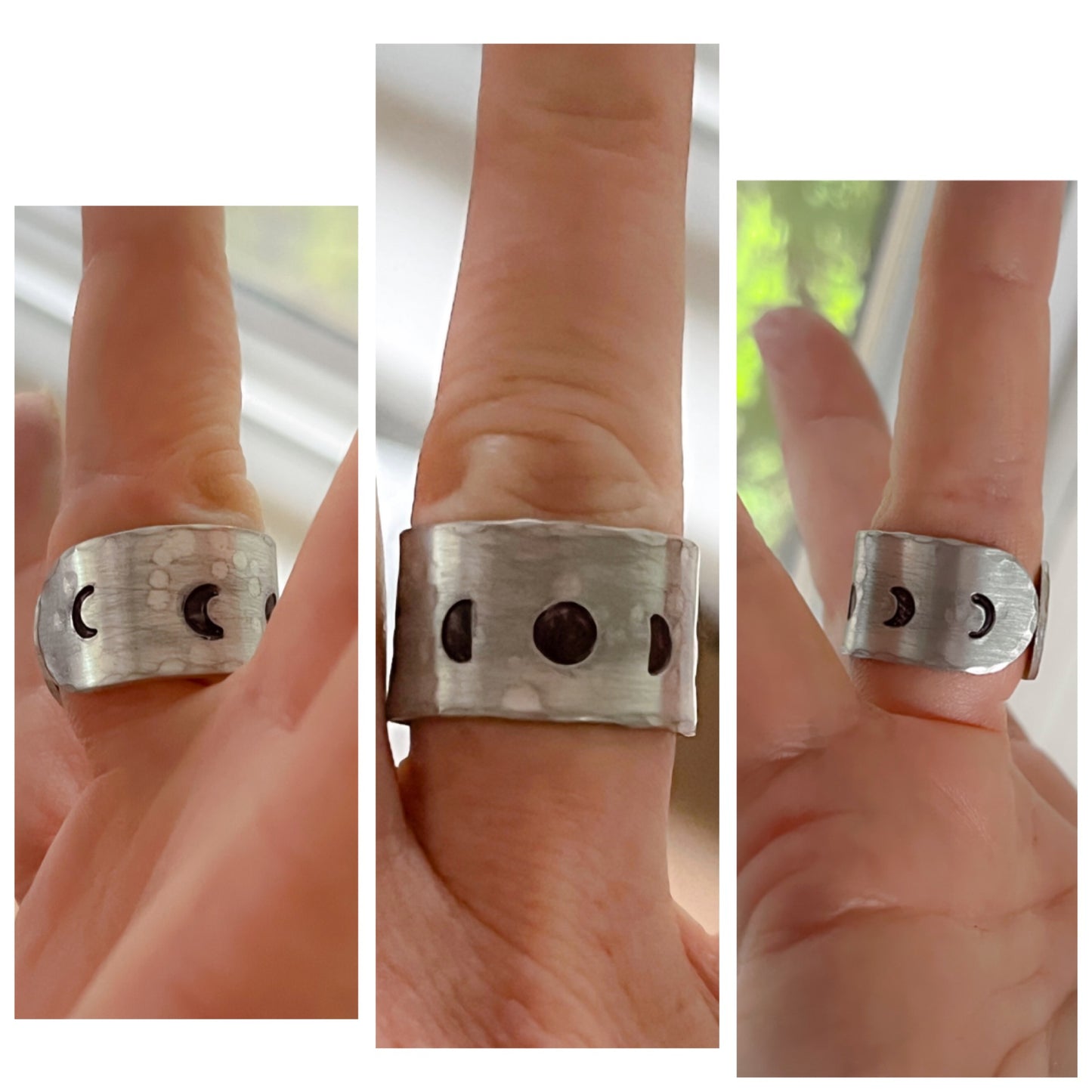 Hand Stamped Moon Phase Ring (Wide)