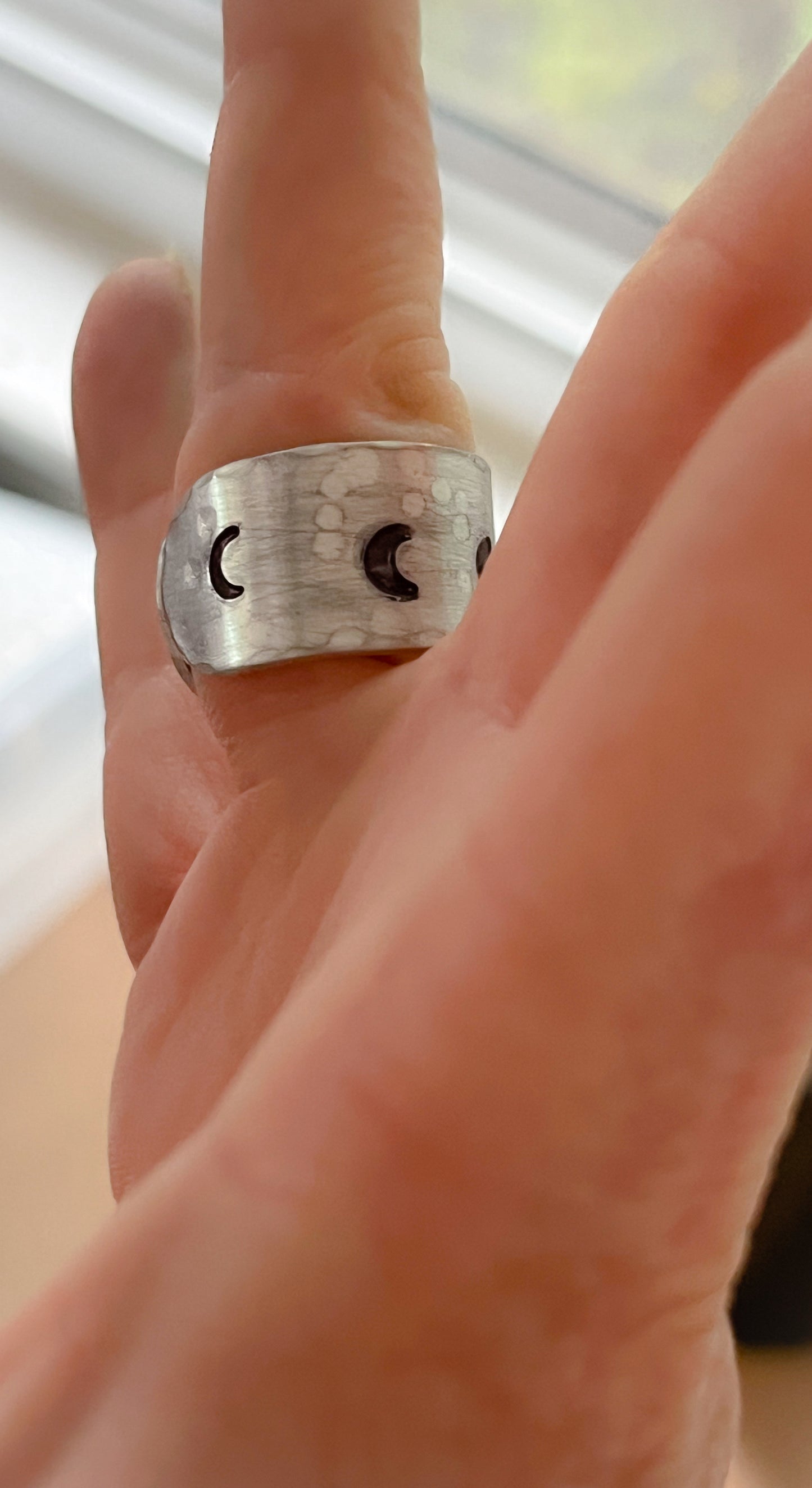 Hand Stamped Moon Phase Ring (Wide)